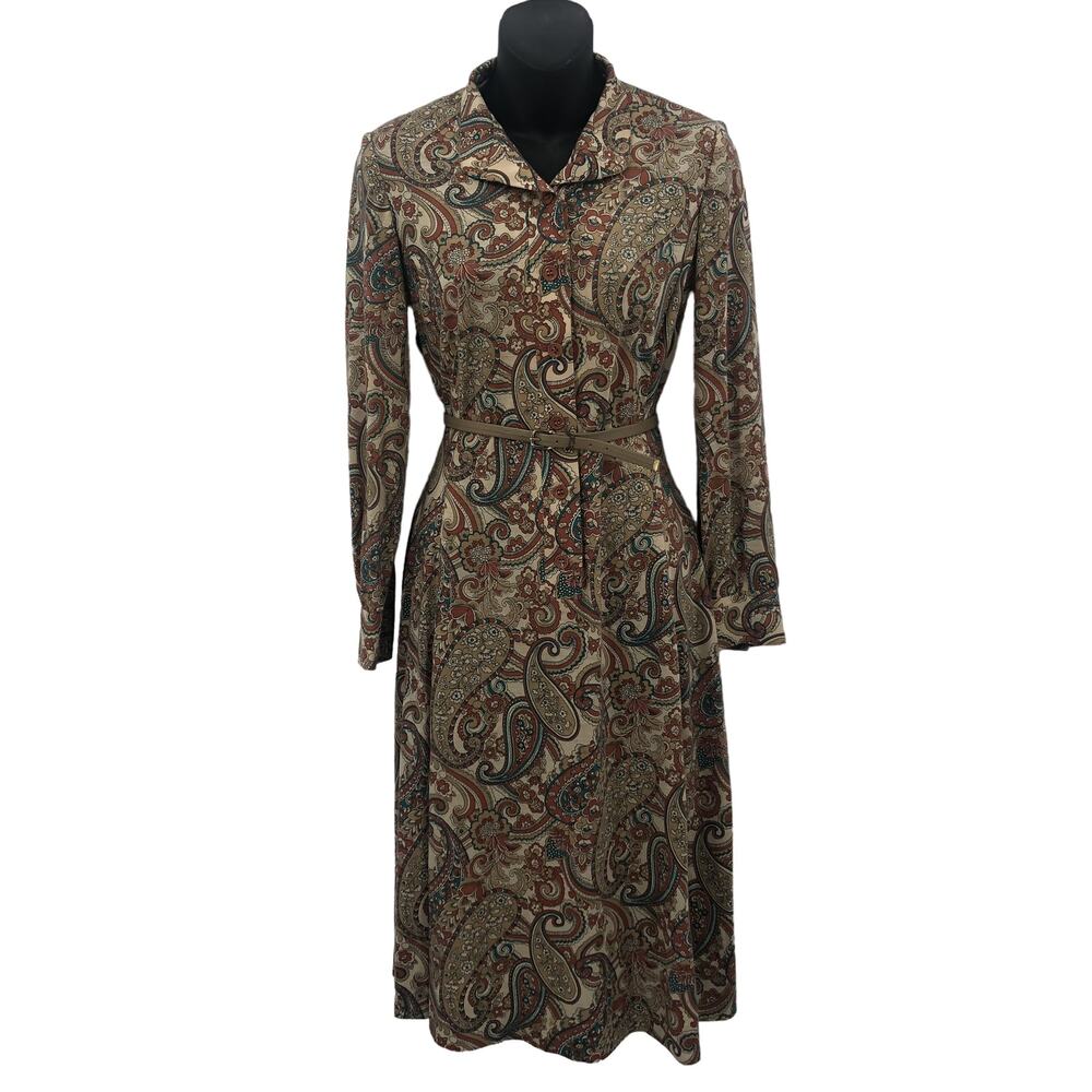Shirtmaker Lid Women's Long Sleeve Button Mini Dress Belt Waist Paisley Multi 10